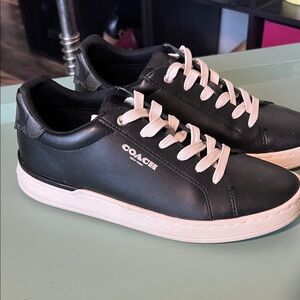 Coach Black Leather Sneakers with White Laces